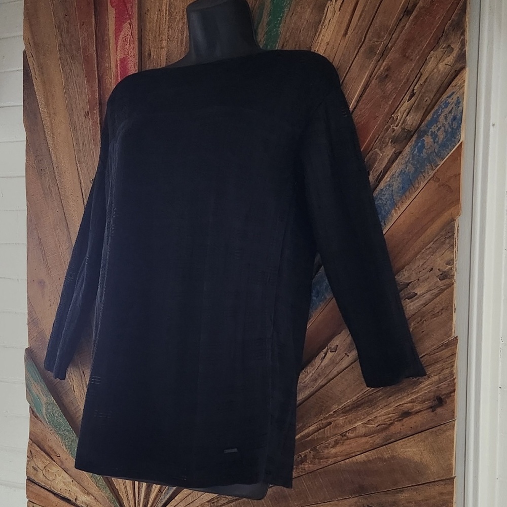 Akris semi sheer textured  mulberry silk black Sweater Sz 6 Switzerland